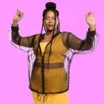 Plus Size Joy & Ash Sheer Mesh Dobby Bomber - Black