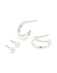 Silver Pearl Stud & Twisted Double Hoop Earrings 2-PACK