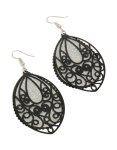 Silver Black Lace Look Drop Earrings