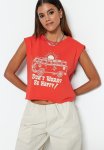 Sleeveless Cropped Slogan T-Shirt - Red
