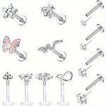 16G Surgical Steel Threadless Piercing Studs - Versatile For Lip Helix Tragus & More - Hypoallergenic Durable & Comfort Fit - Pe