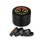 Herb Grinder 4 Piece Aluminum 50 X 34MM - Black Rasta Leaf