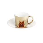 Reflective Owl Design Cup & Saucer Set Gold & White
