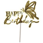 Golden Happy Butterfly Birthday Cardstock Cake Topper