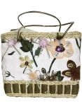 Fino Straw/canvas Floral Embellished Beach Bag
