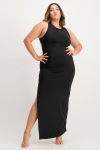 Melanie Open Back Maxi Dress With Slit - Black - XL