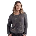 Goldair Gold Foil Print Ribbed Knit Top - Grey Free