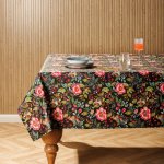 Carmel Designer Birdsong Bloom Tablecloth Black - 10-12 Seater 150X340CM