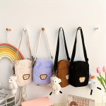 1PC Girl's Portable Corduroy Bear Crossbody Bag Mobile Phone Coin Purse Fashionable Crossbody Small Bag