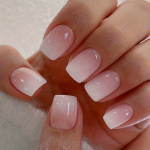24PCS Glossy Medium Square Fake Nails Nude White Gradient Press On Nails With Love Heart And Golden Glitter Stripe Design Sweet