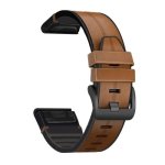 For Garmin Fenix 7 Silicone + Leather Quick Release Watchband Brown