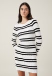 Cotton On Stripe Knit MINI Dress - Classic Stripe Gardenia
