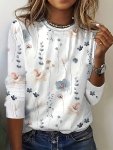Floral Print Crew Neck T-Shirt Casual Long Sleeve T-Shirt For Spring & Summer Women's Clothing