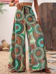 Mandala Print Wide Leg Pants Elegant Knot High Waist Pants For Spring & Summer Women's Clothing
