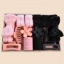 16PCS/26PCS Hairdressing Accessories Kit Fluffy Cute Bowknot Head Band Elastic Water Absorbent Wrist Towel Hair Claw Clips Flower Shaped Clips Ponytail Holders Hair Ties