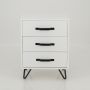 Fuji White Side Table Three Drawer - Steel Handles