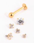 Goldair Gold Surgical Steel Single Flat Back Bar & Graduated Stone Interchangeable Ends 6-PACK