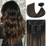 Ukira Balayage Clip In Hair Extensions Real Human Hair 20 Inch 120G 7PCS Ombre Hair Extensions Natural Black To Chestnut Brown N