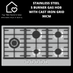 Stainless Steel 5 Burner Gas Hob With Cast Iron Grid - 90CM