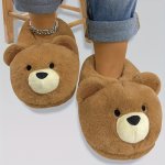 Funny Cartoon Fuzzy Novelty Slippers Slip On Soft Sole Flat Non-slip Comfy Shoes Winter Plush Home Warm Shoes