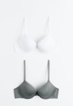 2-PACK Microfibre Push-up Bras - White grey-green