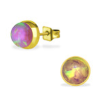 C460-C34488 - Gold Bubble Gem Pink Opal Earings 7MM Stainless Steel