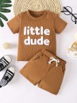 2PCS Baby Girls Boys Casual Outfit - "little Dude" Round Neck T-Shirt & Shorts Set Summer Clothes