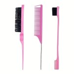 3 Pieces Hair Styling Comb Set Teasing Hair Brush Rat Tail Comb Edge Brush For Edge & Back Brushing Combing Slicking Hair For Wo
