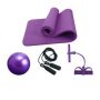 4-IN-1 Fitness Yoga Mat Pilates Ball Ankle Puller Jump Rope Set - Purple