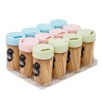 Bamboo Toothpicks With Dispenser Box Set Of 12