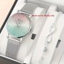 Elegant Women's Watch And Bracelet Set - Round Rainbow Dial Quartz Wristwatch With Silver Mesh Band Infinity Heart Chain Bracelet Electronic Movement Non-rechargeable Battery