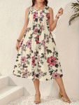 Plus Size Floral Print Tank Dress Elegant Sleeveless Dress For Spring & Summer Women's Plus Size Clothing
