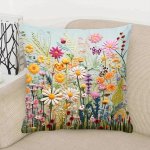 1PC Vitality Plant Flower Pattern Pillow Case - Modern Rural Cushion Cover Sofa Bed Car Living Room Home Decoration Room Decorat