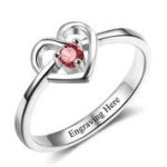 CRI102498 - 925 Sterling Silver Personalized Birthstone Heart Knot Ring