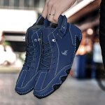 Plus Size Men's Stitching Microfiber Leather Solid Sneakers Breathable Wear-resistant Slip On Casual Shoes With Hook & Loop Fast