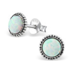 Gemima Fire Snow 925 Sterling Silver Sn Opal Earrings Size 7MM