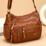 Women's Casual Large Capacity Soft Faux Leather Shoulder Crossbody Bag With Multiple Zip Pockets And Adjustable Strap