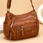 Women's Casual Large Capacity Soft Faux Leather Shoulder Crossbody Bag With Multiple Zip Pockets And Adjustable Strap