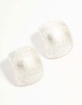 Silver Curved Textured Stud Earrings