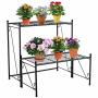 Doeworks 2 Tier Metal Plant Stand Storage Rack Shelf Flower Pot Holder Display Shelf Black