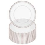 Tomeurperf 12 Pack Clear Charger Plates Bulk Wedding 13 Inch Plastic Round Dinner Chargers With Pink Beaded Rim Acrylic Round De