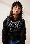 Print-motif Zip-through Hoodie - Black