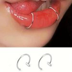 2PCS Elegant Silvery Non-piercing Lip Rings - Fashionable Alloy Clip-ons For Everyday & Party Wear