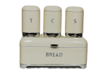 Bread Bin & Cannister Set 4PC Retro Beige & Silver