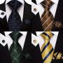 Men's Classic Fashion Striped Necktie Set With Cufflinks Polyester Woven For Business & Party - Perfect Gift For Men