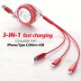 Multi Charging Cable Retractable USB Charger Cord 3IN 1 Fast Chargers For Various Devices - Lightning/type C/micro USB Ports For Cell Phones For Iphone