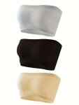 3PCS Strapless Bandeau Bras Comfy & Soft Solid Stretch Bra Women's Lingerie & Underwear