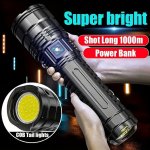 1PC Strong Light Flashlight Telescopic Zoom C-type Rechargeable Flashlight High Brightness Intelligent Power Display Built-in La