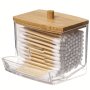 1PC Clear Acrylic Swab Holders With Wooden Lid Dust-proof Storage Jars For Swab Jewelry Powder Puffs Beauty Eggs Household Storage Organizer For Dresser