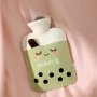 Cartoon Plush Cloth Water Injection Warm Students Hot Water Bottle 500ML Colour: Milk Tea Green